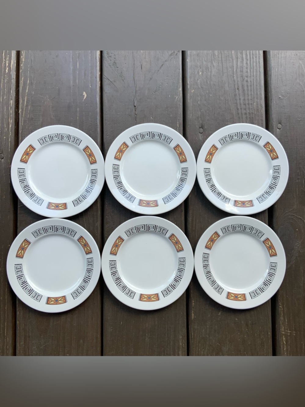 Vintage Grindley & Co 6 Greek Key Satin White Bread Dessert Plates England